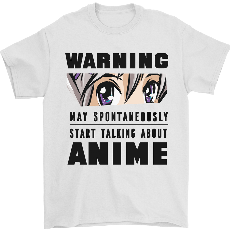 Warning May Start Talking About Anime Funny Mens T-Shirt Cotton Gildan White