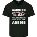 Warning May Start Talking About Anime Funny Mens V-Neck Cotton T-Shirt Black