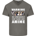 Warning May Start Talking About Anime Funny Mens V-Neck Cotton T-Shirt Charcoal