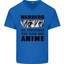 Warning May Start Talking About Anime Funny Mens V-Neck Cotton T-Shirt Royal Blue