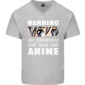 Warning May Start Talking About Anime Funny Mens V-Neck Cotton T-Shirt Sports Grey