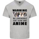 Warning May Start Talking About Anime Funny Mens V-Neck Cotton T-Shirt Sports Grey