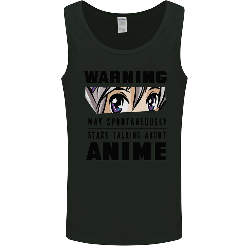 Warning May Start Talking About Anime Funny Mens Vest Tank Top Black