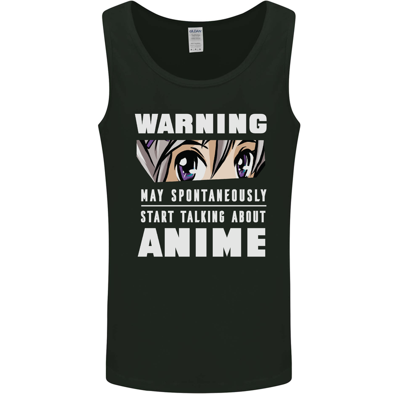 Warning May Start Talking About Anime Funny Mens Vest Tank Top Black