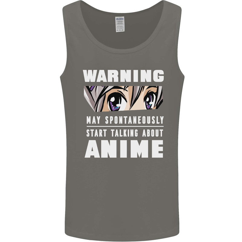 Warning May Start Talking About Anime Funny Mens Vest Tank Top Charcoal
