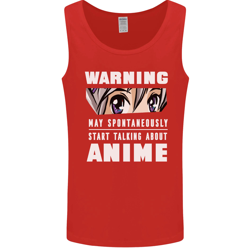 Warning May Start Talking About Anime Funny Mens Vest Tank Top Red
