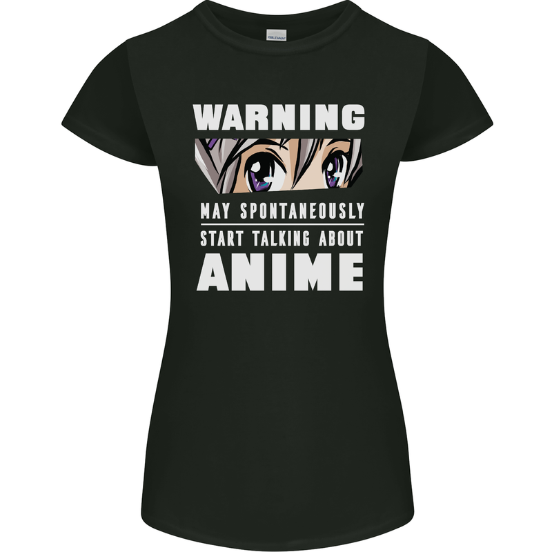Warning May Start Talking About Anime Funny Womens Petite Cut T-Shirt Black