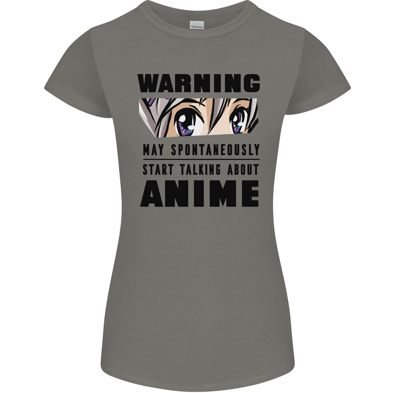 Warning May Start Talking About Anime Funny Womens Petite Cut T-Shirt Charcoal