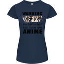 Warning May Start Talking About Anime Funny Womens Petite Cut T-Shirt Navy Blue