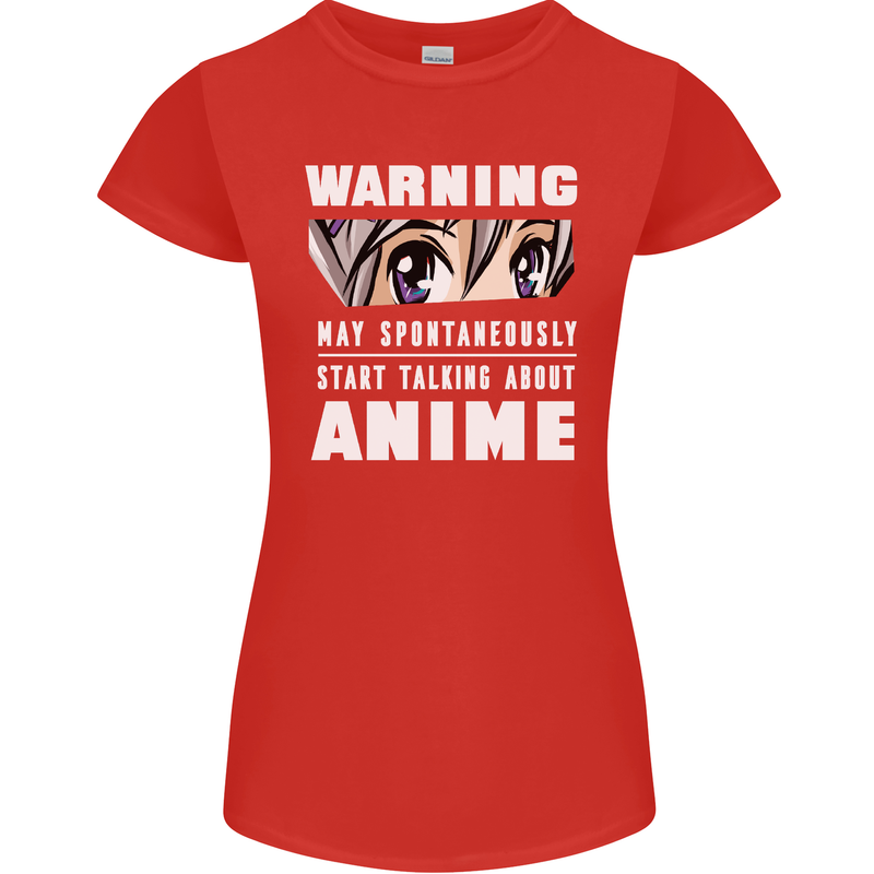Warning May Start Talking About Anime Funny Womens Petite Cut T-Shirt Red