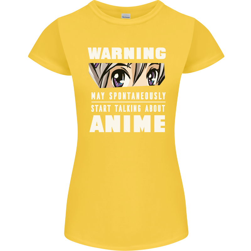 Warning May Start Talking About Anime Funny Womens Petite Cut T-Shirt Yellow