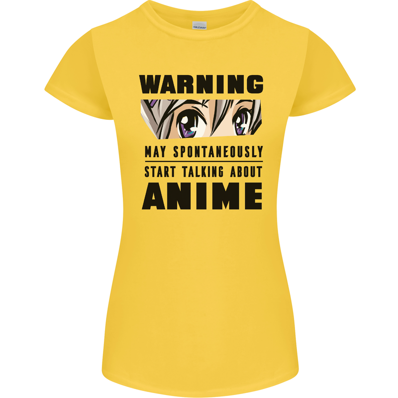 Warning May Start Talking About Anime Funny Womens Petite Cut T-Shirt Yellow