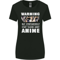 Warning May Start Talking About Anime Funny Womens Wider Cut T-Shirt Black
