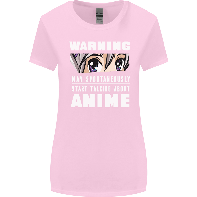 Warning May Start Talking About Anime Funny Womens Wider Cut T-Shirt Light Pink