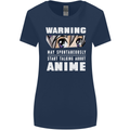 Warning May Start Talking About Anime Funny Womens Wider Cut T-Shirt Navy Blue
