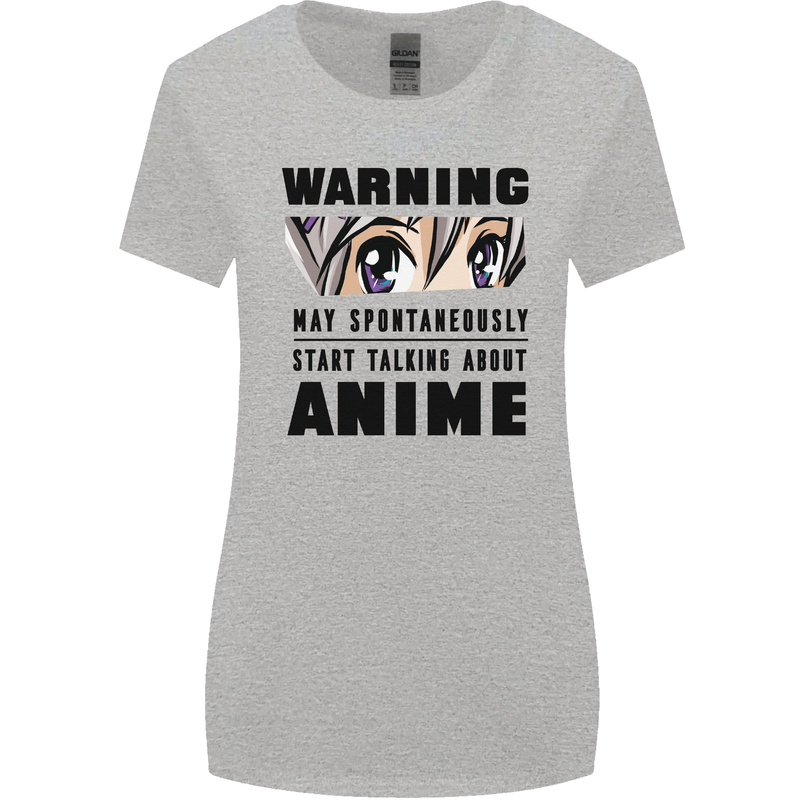 Warning May Start Talking About Anime Funny Womens Wider Cut T-Shirt Sports Grey