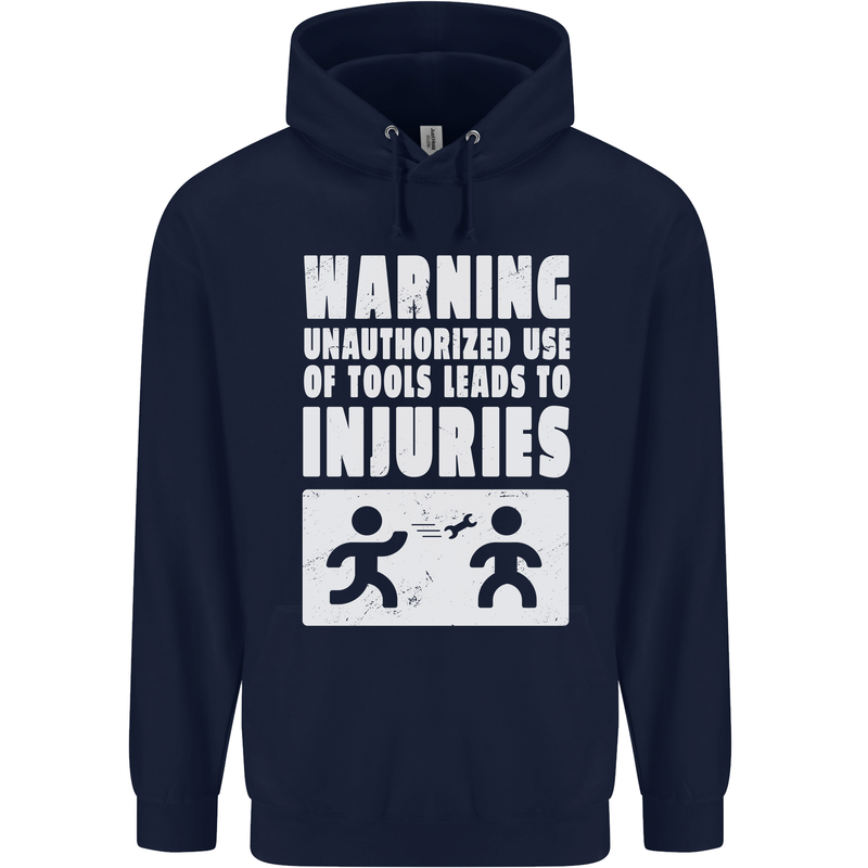 Warning Tools Builder Plumber Electrician Childrens Kids Hoodie Navy Blue