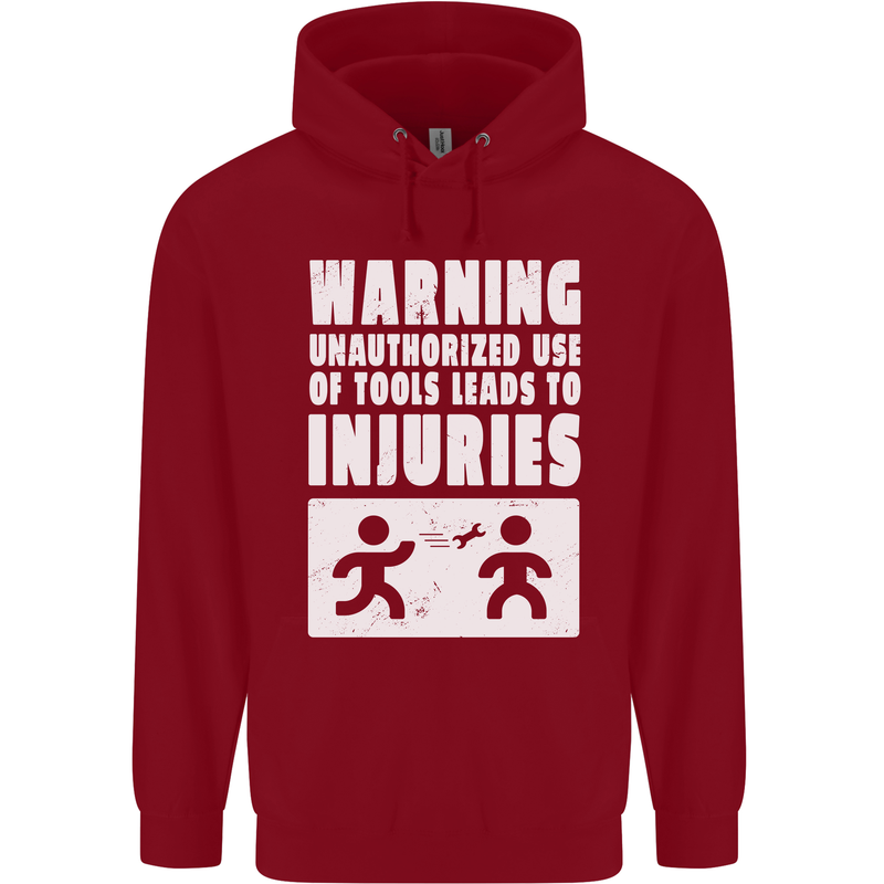 Warning Tools Builder Plumber Electrician Childrens Kids Hoodie Red