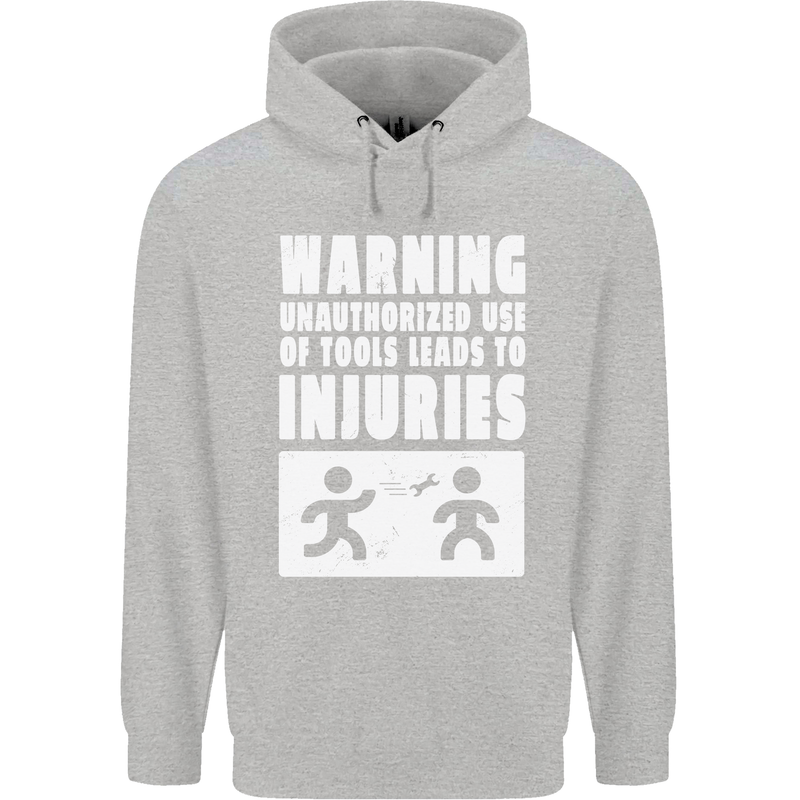 Warning Tools Builder Plumber Electrician Childrens Kids Hoodie Sports Grey