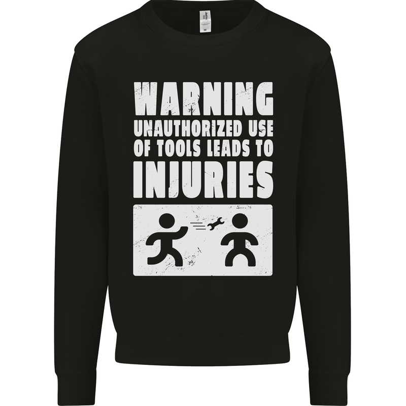 Warning Tools Builder Plumber Electrician Kids Sweatshirt Jumper Black