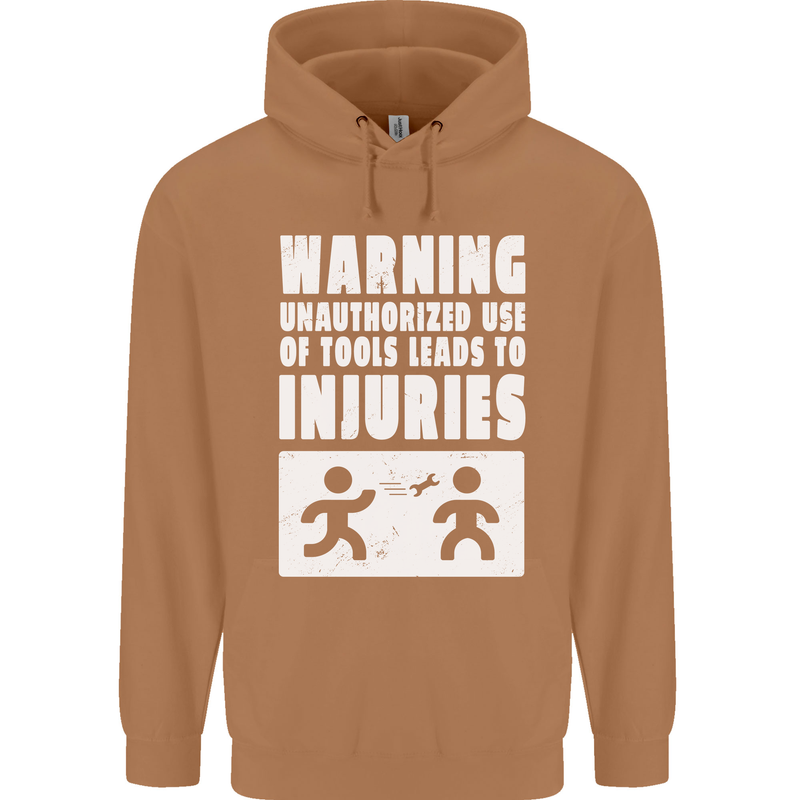 Warning Tools Builder Plumber Electrician Mens 80% Cotton Hoodie Caramel Latte