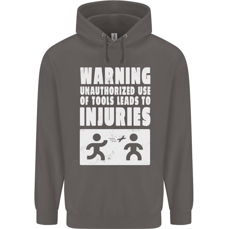 Warning Tools Builder Plumber Electrician Mens 80% Cotton Hoodie Charcoal