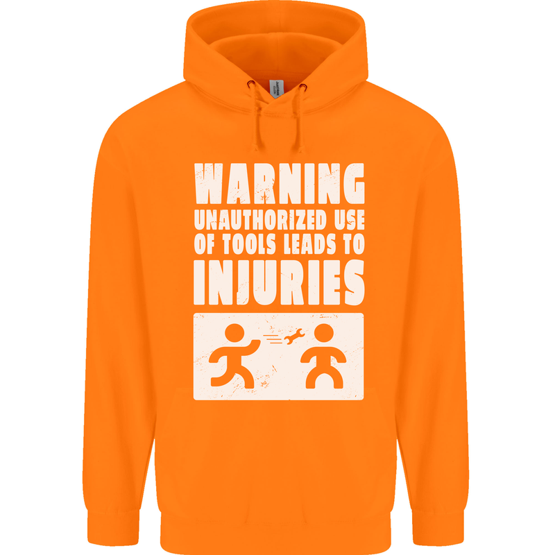 Warning Tools Builder Plumber Electrician Mens 80% Cotton Hoodie Orange