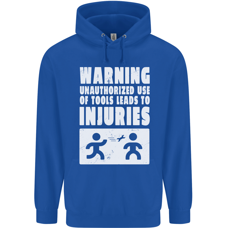 Warning Tools Builder Plumber Electrician Mens 80% Cotton Hoodie Royal Blue