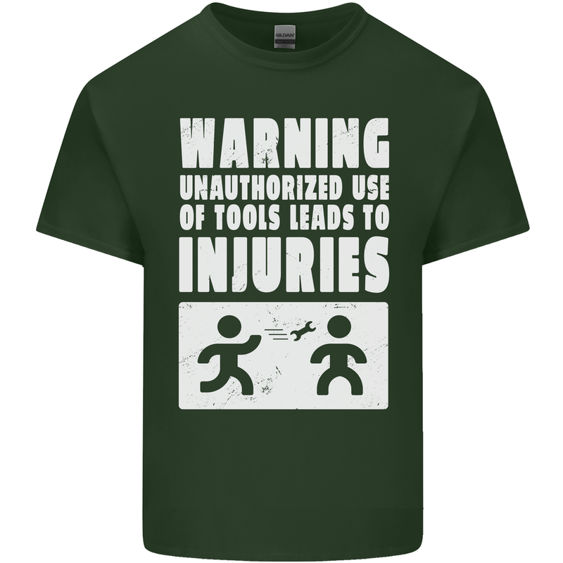Warning Tools Builder Plumber Electrician Mens Cotton T-Shirt Tee Top Forest Green