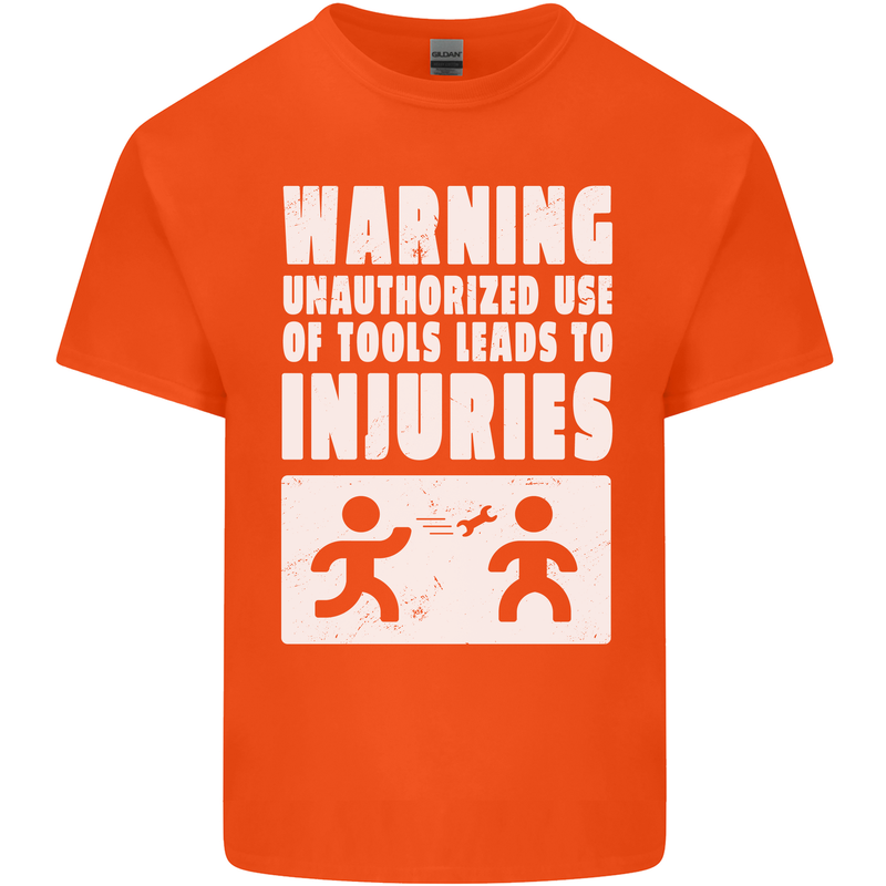 Warning Tools Builder Plumber Electrician Mens Cotton T-Shirt Tee Top Orange