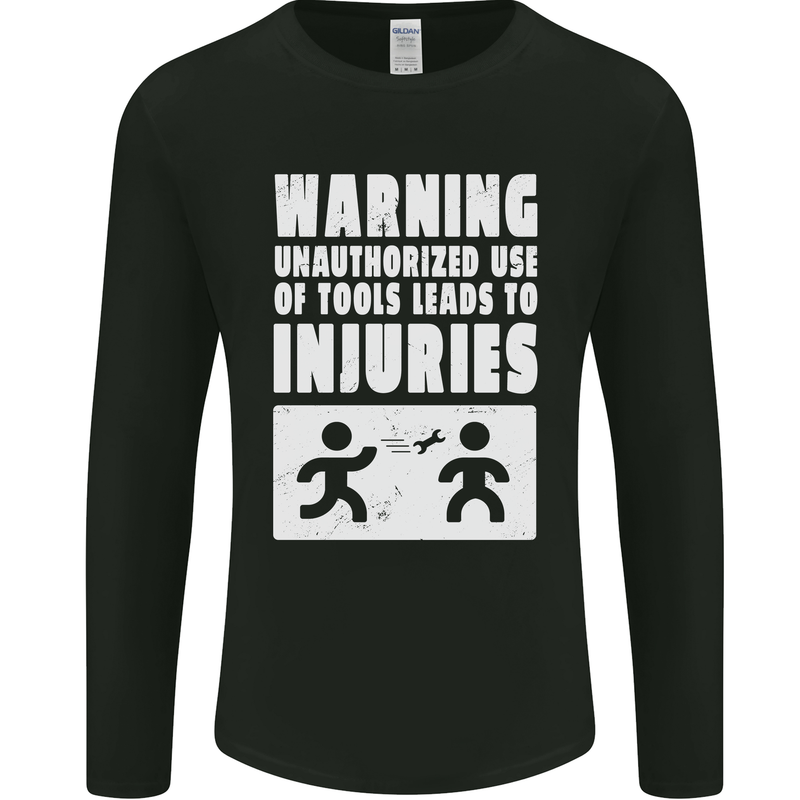 Warning Tools Builder Plumber Electrician Mens Long Sleeve T-Shirt Black