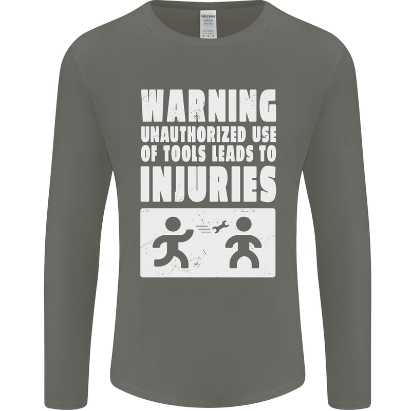 Warning Tools Builder Plumber Electrician Mens Long Sleeve T-Shirt Charcoal