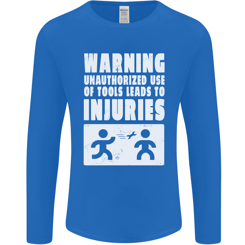 Warning Tools Builder Plumber Electrician Mens Long Sleeve T-Shirt Royal Blue