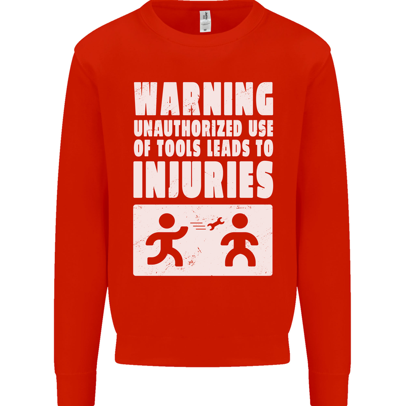 Warning Tools Builder Plumber Electrician Mens Sweatshirt Jumper Bright Red