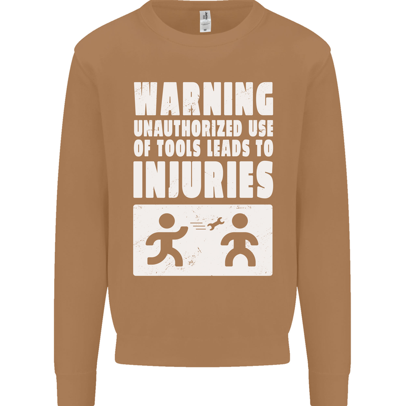Warning Tools Builder Plumber Electrician Mens Sweatshirt Jumper Caramel Latte