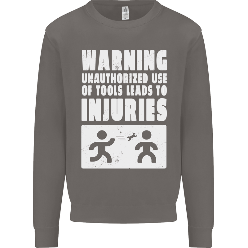 Warning Tools Builder Plumber Electrician Mens Sweatshirt Jumper Charcoal