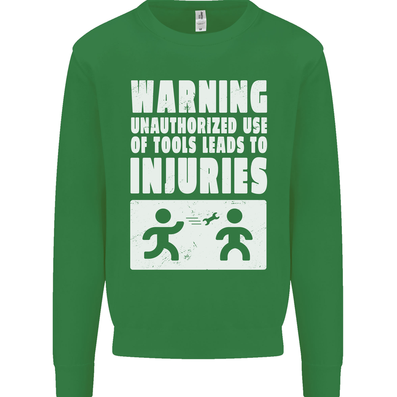 Warning Tools Builder Plumber Electrician Mens Sweatshirt Jumper Irish Green