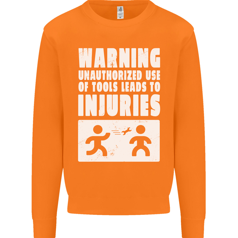 Warning Tools Builder Plumber Electrician Mens Sweatshirt Jumper Orange