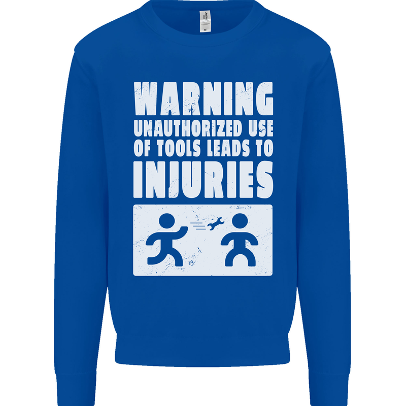 Warning Tools Builder Plumber Electrician Mens Sweatshirt Jumper Royal Blue