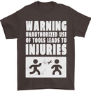 Warning Tools Builder Plumber Electrician Mens T-Shirt 100% Cotton Dark Chocolate