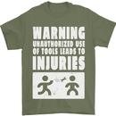 Warning Tools Builder Plumber Electrician Mens T-Shirt 100% Cotton Military Green