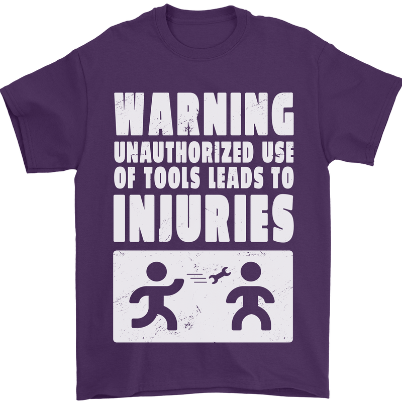 Warning Tools Builder Plumber Electrician Mens T-Shirt 100% Cotton Purple