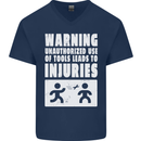 Warning Tools Builder Plumber Electrician Mens V-Neck Cotton T-Shirt Navy Blue