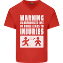 Warning Tools Builder Plumber Electrician Mens V-Neck Cotton T-Shirt Red