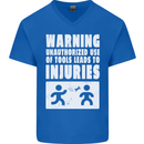 Warning Tools Builder Plumber Electrician Mens V-Neck Cotton T-Shirt Royal Blue