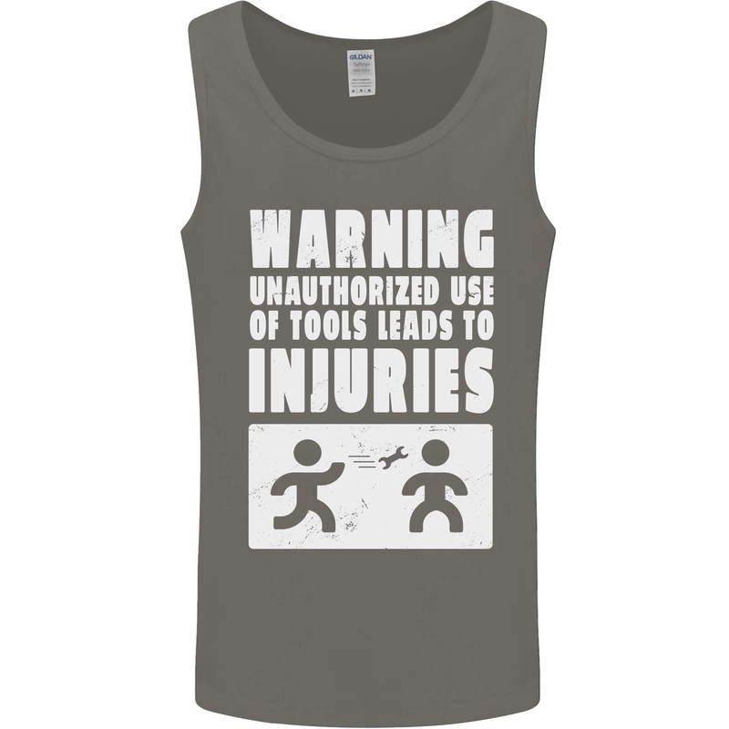 Warning Tools Builder Plumber Electrician Mens Vest Tank Top Charcoal