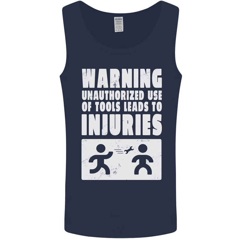 Warning Tools Builder Plumber Electrician Mens Vest Tank Top Navy Blue
