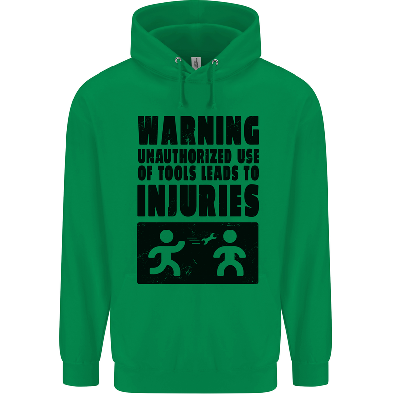 Warning Tools DIY Tradesman Carpenter Childrens Kids Hoodie Irish Green
