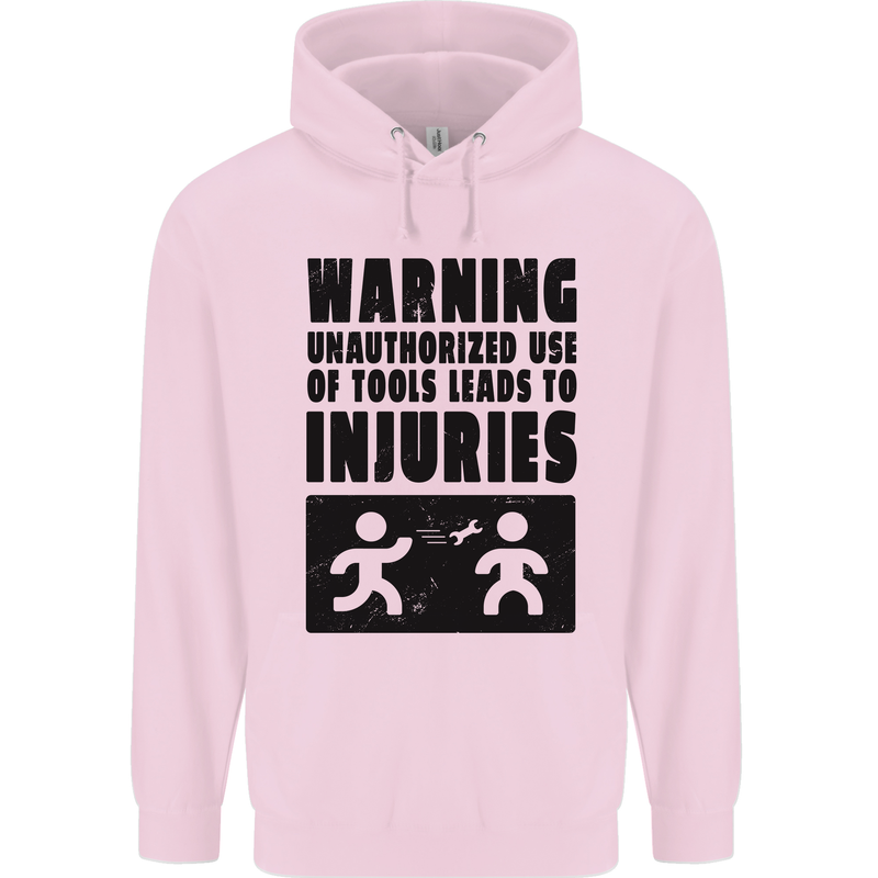 Warning Tools DIY Tradesman Carpenter Childrens Kids Hoodie Light Pink