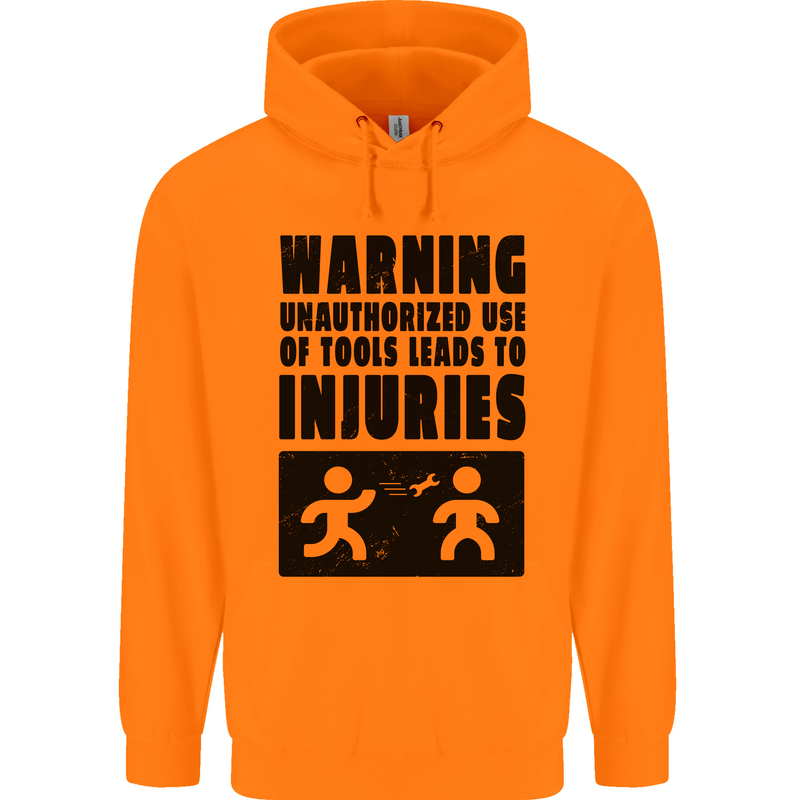 Warning Tools DIY Tradesman Carpenter Childrens Kids Hoodie Orange
